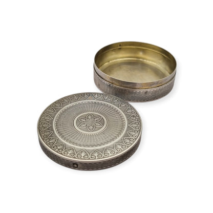 Caja Belle Epoque redonda francesa de plata guilloché de Albert Deflon, París, 1907–1920