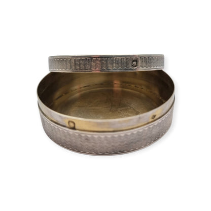 Caja Belle Epoque redonda francesa de plata guilloché de Albert Deflon, París, 1907–1920