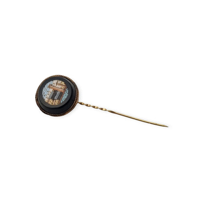 Antique Italian Grand Tour Micro-mosaic Pin on Black Glass, ca. 1880–1910