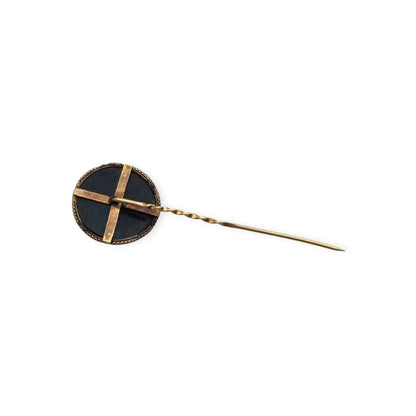 Antique Italian Grand Tour Micro-mosaic Pin on Black Glass, ca. 1880–1910
