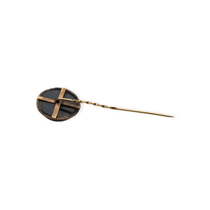 Antique Italian Grand Tour Micro-mosaic Pin on Black Glass, ca. 1880–1910