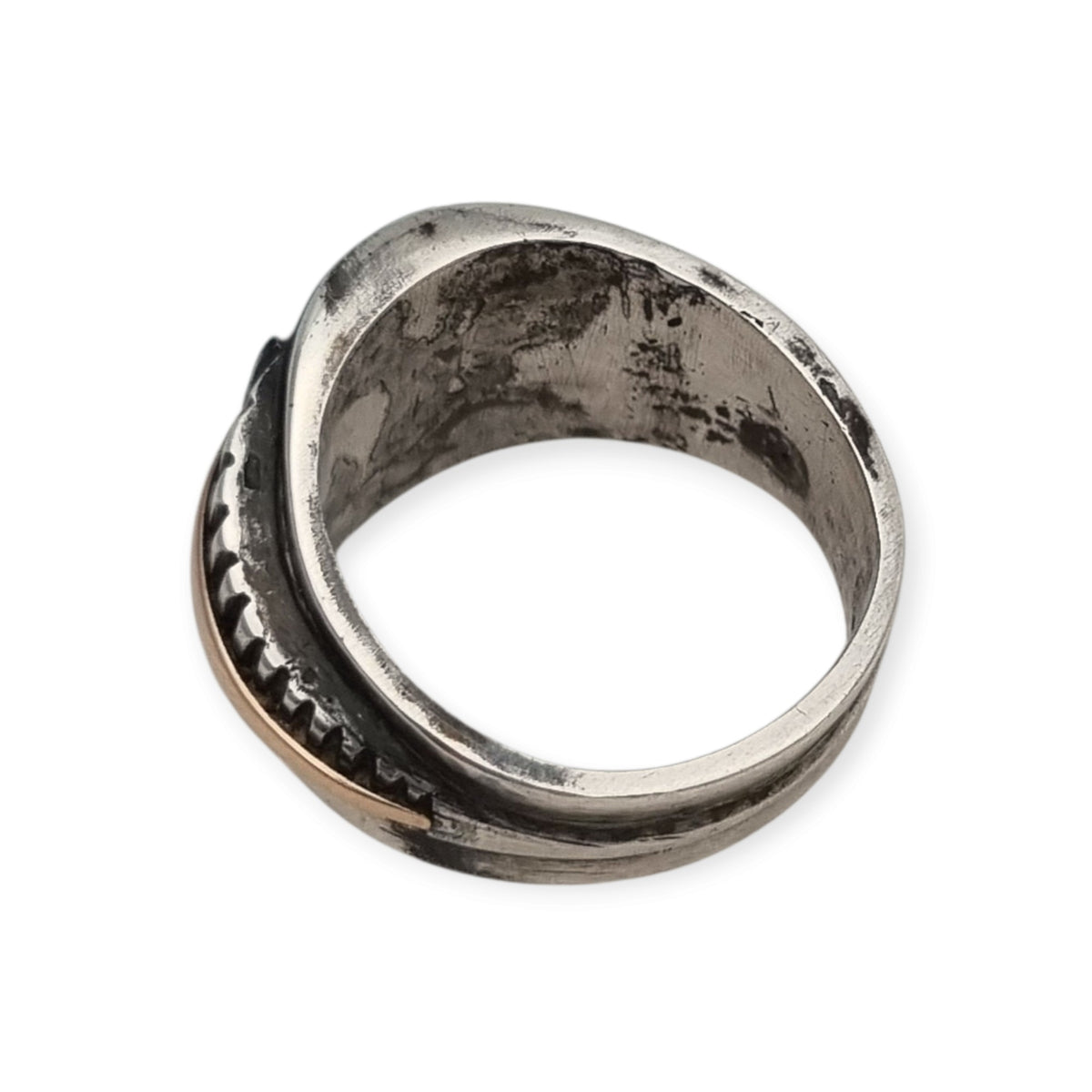 Anillo Vintage de Hombre Clásico de Plata con Calcedonia Verde y Vistas Doradas, Años 60–70