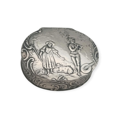 Antique Hanau silver historicist box with pastoral scene, Germany, circa 1900