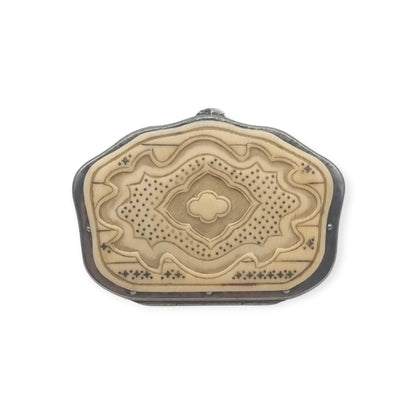 Antique French Belle Époque galalith coin purse with piqué decoration, circa 1900–1910
