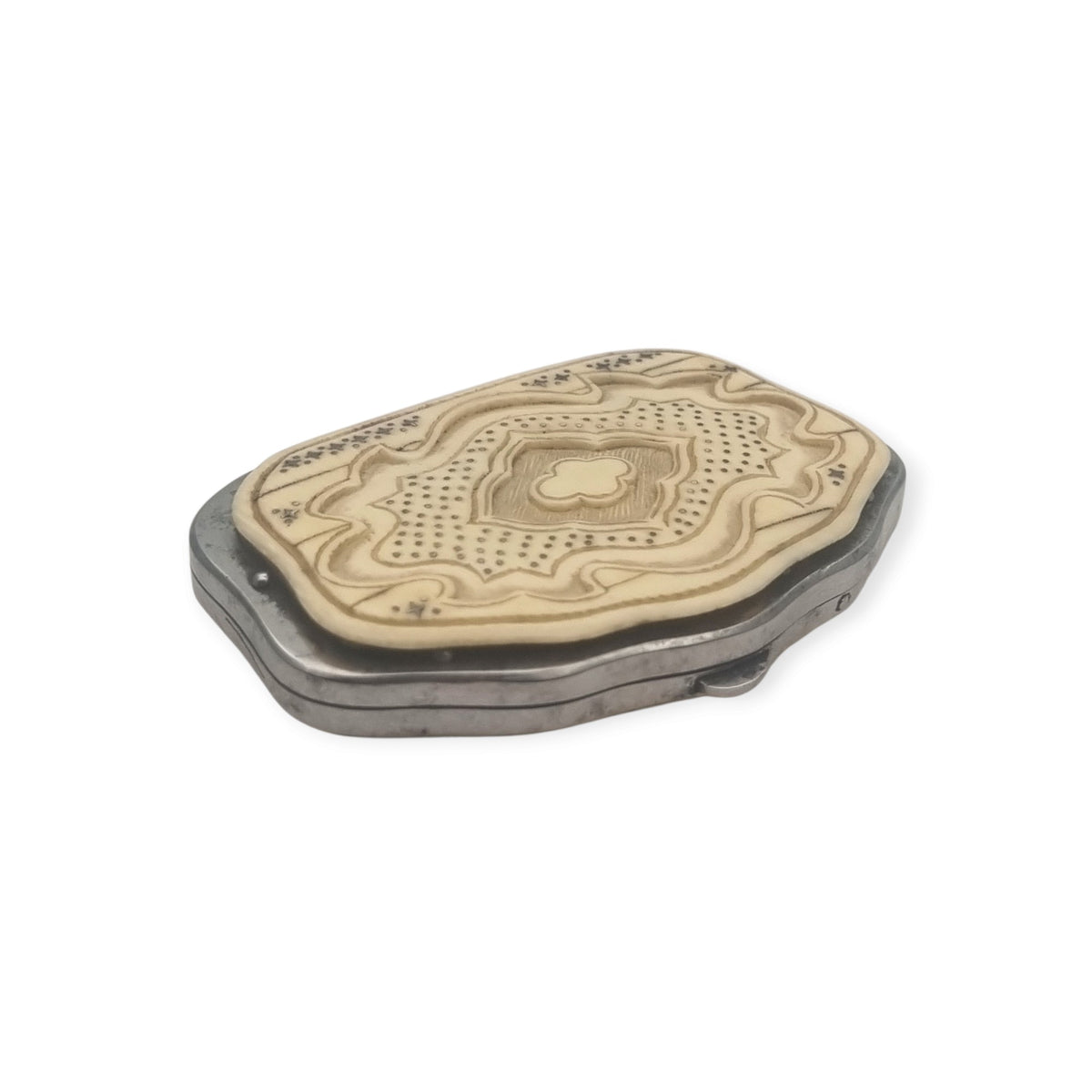 Antique French Belle Époque galalith coin purse with piqué decoration, circa 1900–1910