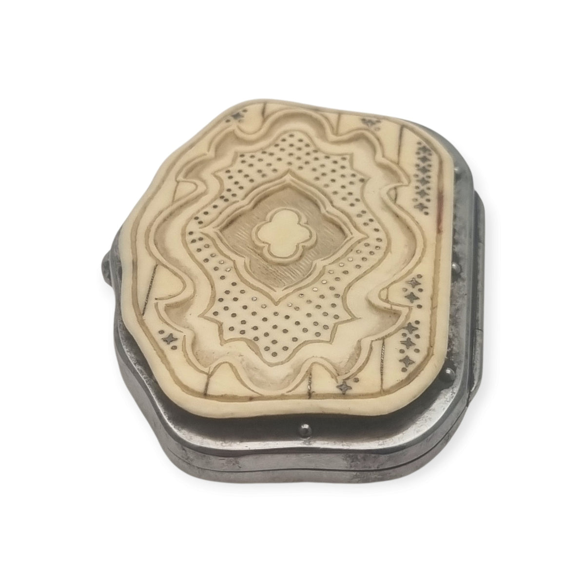 Antique French Belle Époque galalith coin purse with piqué decoration, circa 1900–1910