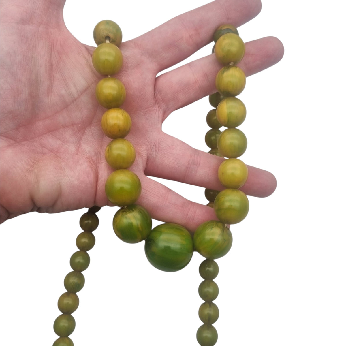 Antique Art Deco apple green bakelite bead necklace, circa 1930