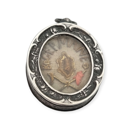Antique silver reliquary of Blessed Germaine of Pibrac with original wax seal, 19th century