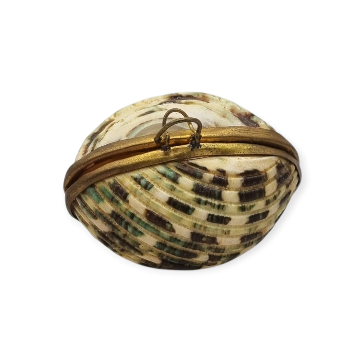 Vintage natural seashell coin purse with a gold-tone metal frame, Europe, first half of the 20th century