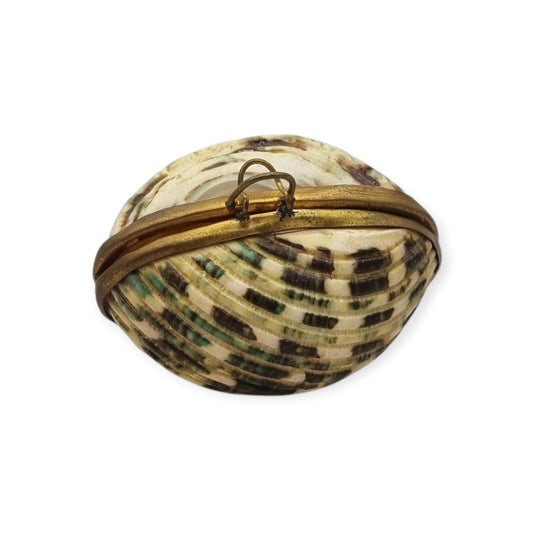 Vintage natural seashell coin purse with a gold-tone metal frame, Europe, first half of the 20th century