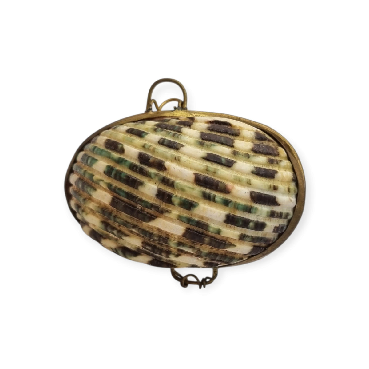 Vintage natural seashell coin purse with a gold-tone metal frame, Europe, first half of the 20th century