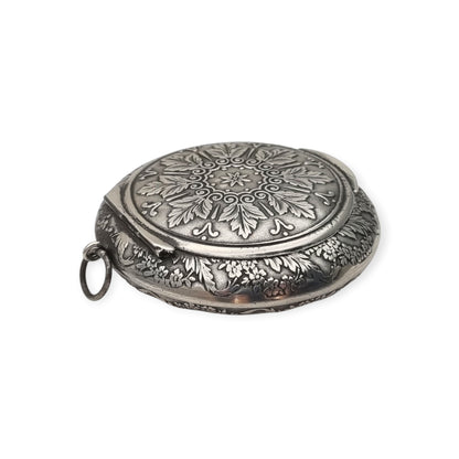Caja antigua de plata francesa para chatelaine con decoración floral, ca. 1910–1930