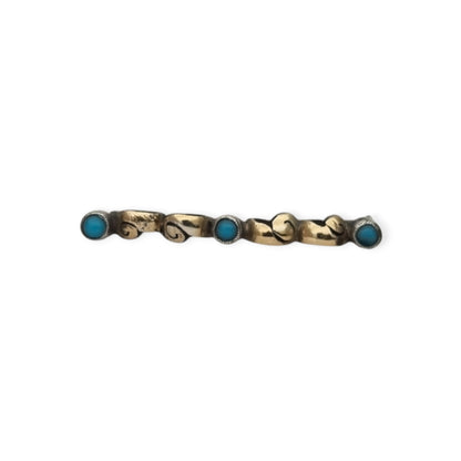 Antique Art Deco silver brooch with gold highlights and blue cabochons, Spain, ca. 1930–1940