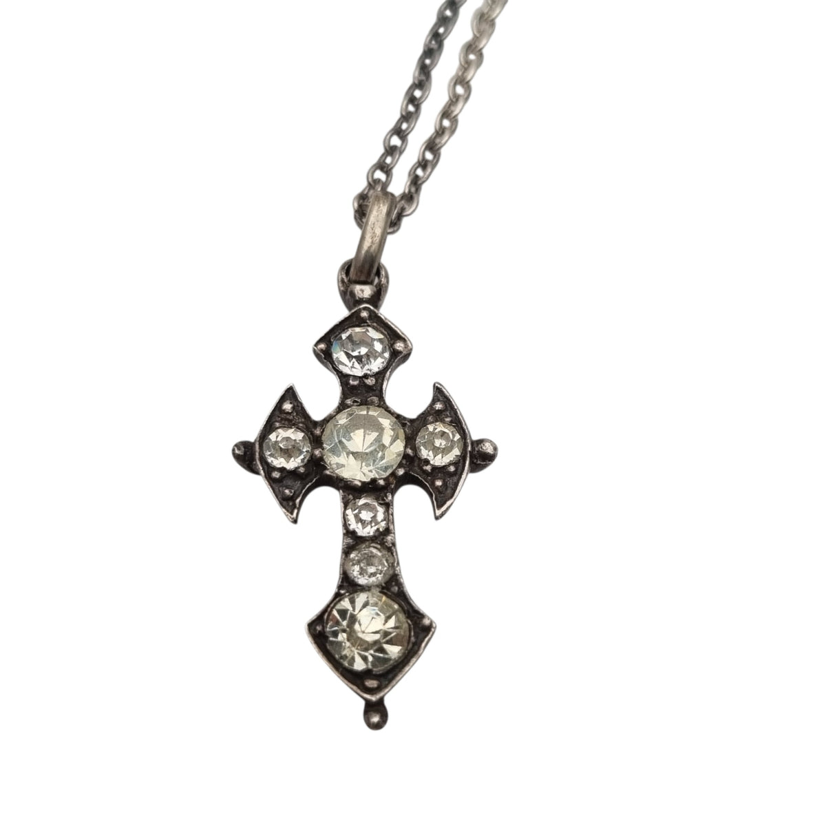 Antique Victorian silver necklace with cross and faceted gemstones, Europe, ca. 1880–1910