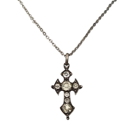 Antique Victorian silver necklace with cross and faceted gemstones, Europe, ca. 1880–1910