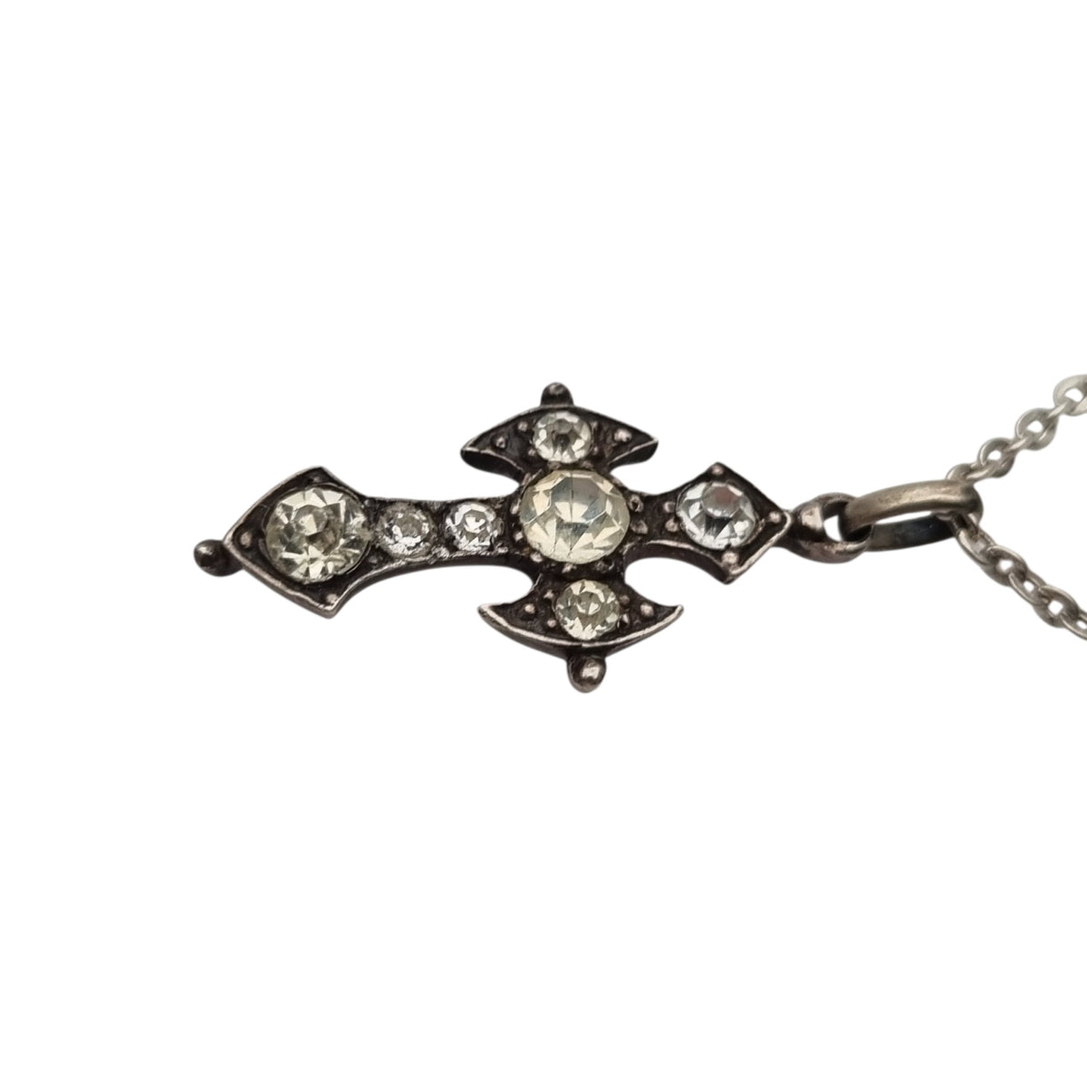 Antique Victorian silver necklace with cross and faceted gemstones, Europe, ca. 1880–1910