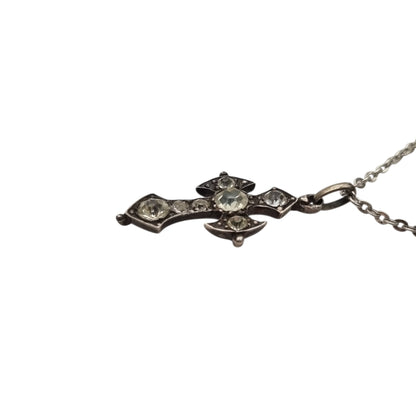 Antique Victorian silver necklace with cross and faceted gemstones, Europe, ca. 1880–1910