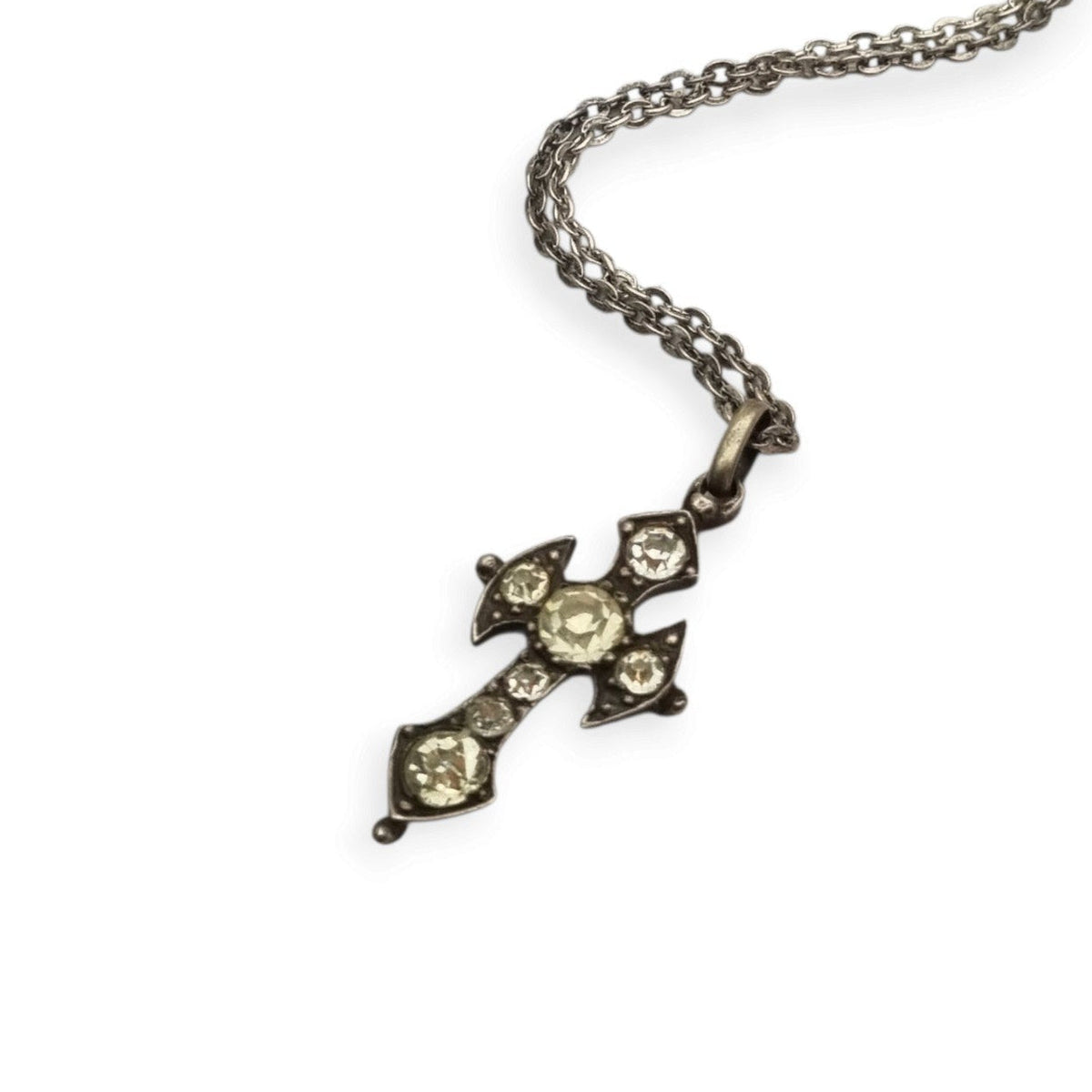 Antique Victorian silver necklace with cross and faceted gemstones, Europe, ca. 1880–1910
