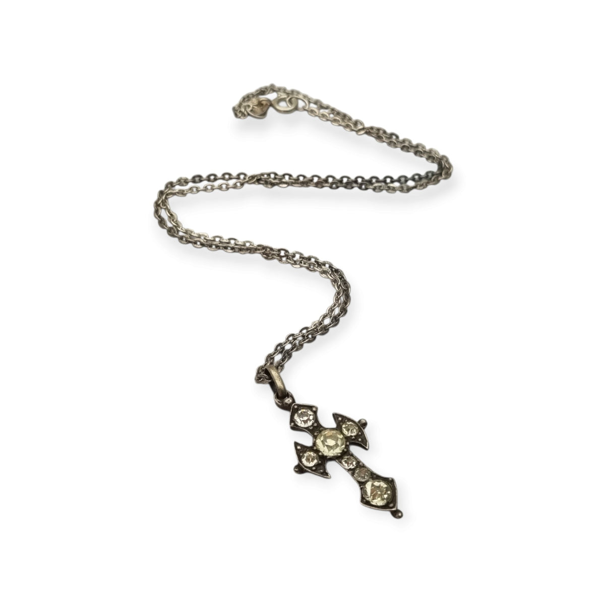 Antique Victorian silver necklace with cross and faceted gemstones, Europe, ca. 1880–1910