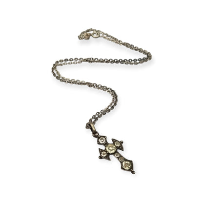 Antique Victorian silver necklace with cross and faceted gemstones, Europe, ca. 1880–1910