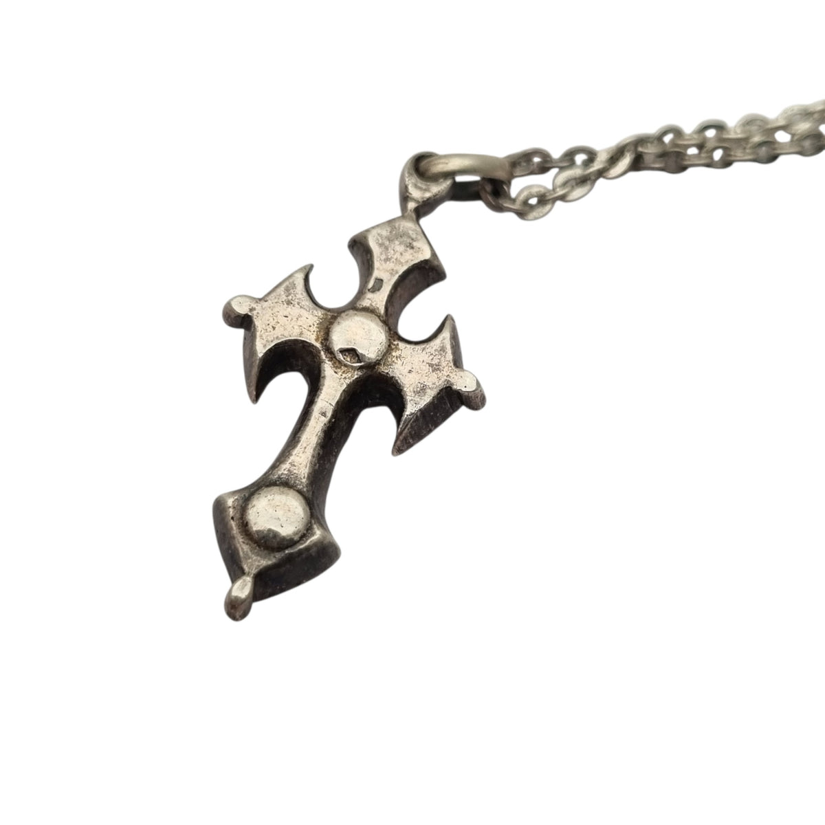 Antique Victorian silver necklace with cross and faceted gemstones, Europe, ca. 1880–1910