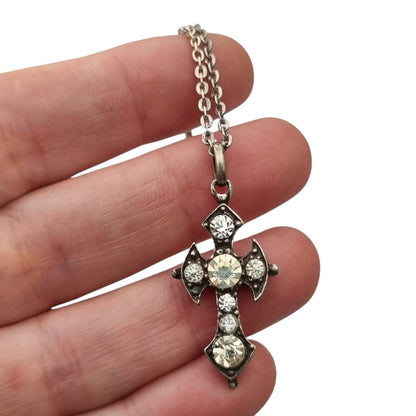 Antique Victorian silver necklace with cross and faceted gemstones, Europe, ca. 1880–1910