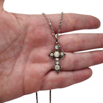 Antique Victorian silver necklace with cross and faceted gemstones, Europe, ca. 1880–1910