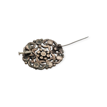 Vintage Art Deco costume jewelry brooch with rhinestones and floral decoration, Hollywood style, Europe, ca. 1940–1950