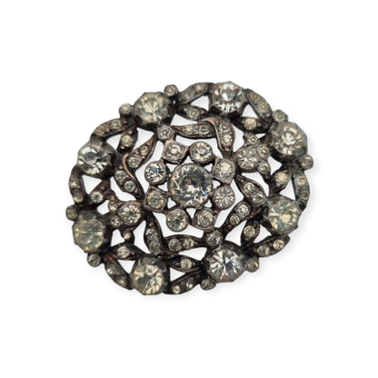 Vintage Art Deco costume jewelry brooch with rhinestones and floral decoration, Hollywood style, Europe, ca. 1940–1950