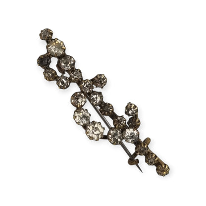 Antique Victorian sword and crescent moon brooch with rhinestones, Europe, ca. 1890–1910