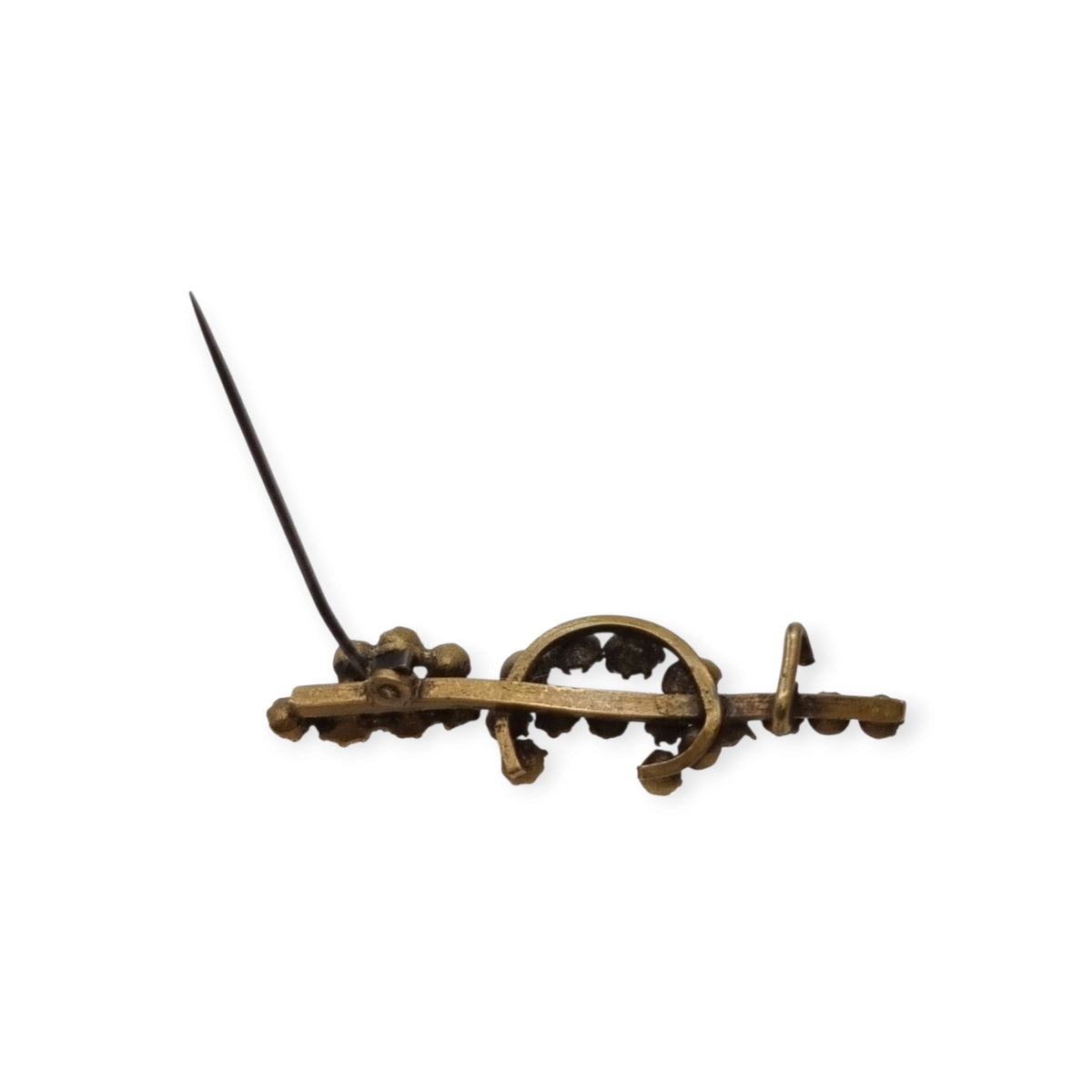 Antique Victorian sword and crescent moon brooch with rhinestones, Europe, ca. 1890–1910