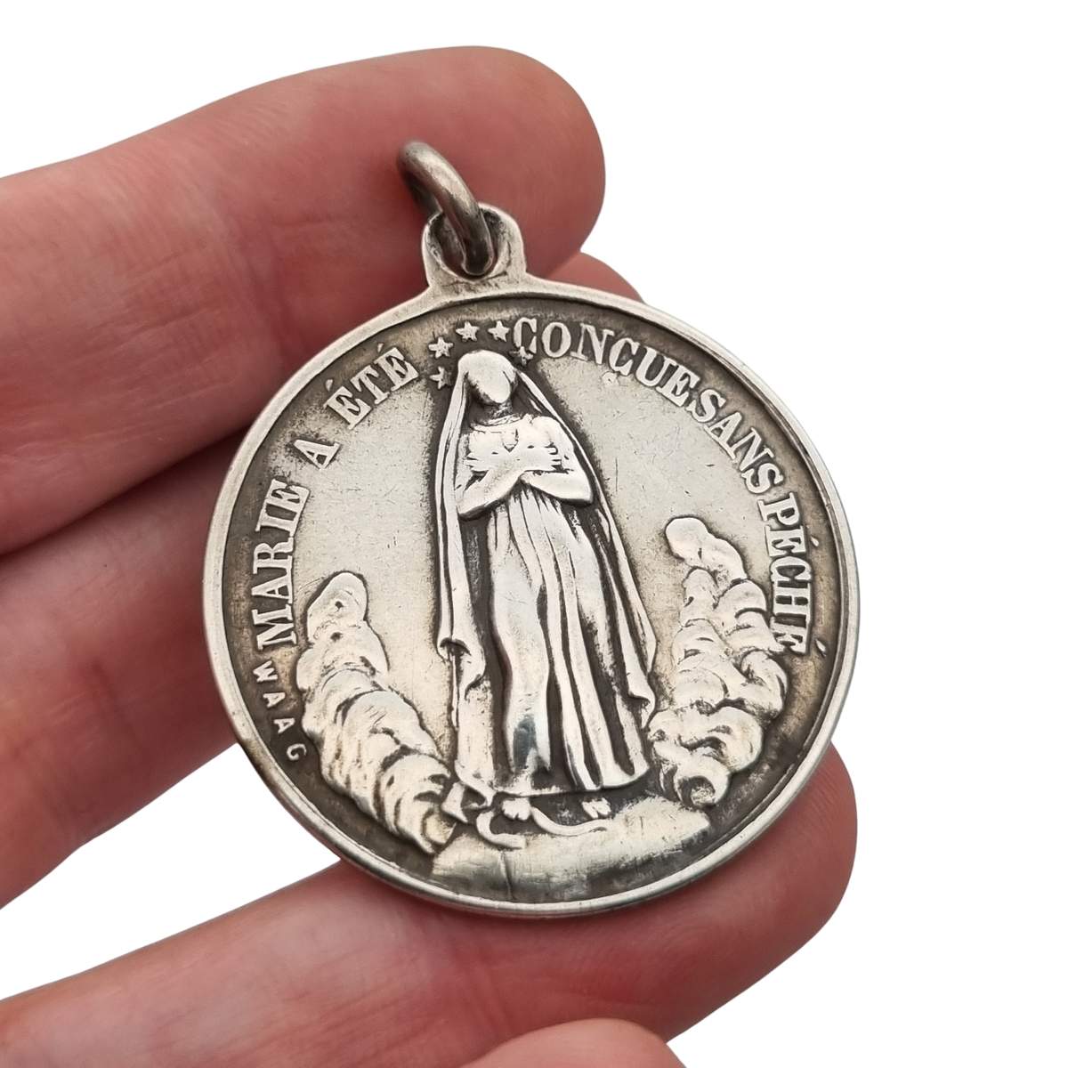 French silver medal of the Immaculate Conception and Sacred Heart, signed Waag, ca. 1880-1905