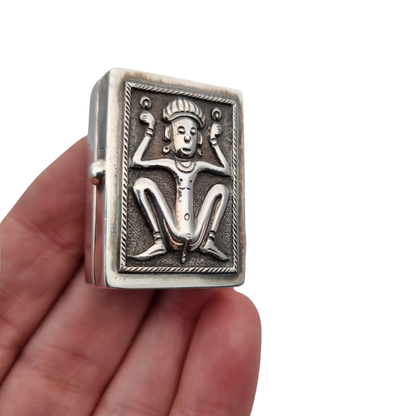 925 silver box with ethnic decoration and agate interior finish, 20th century
