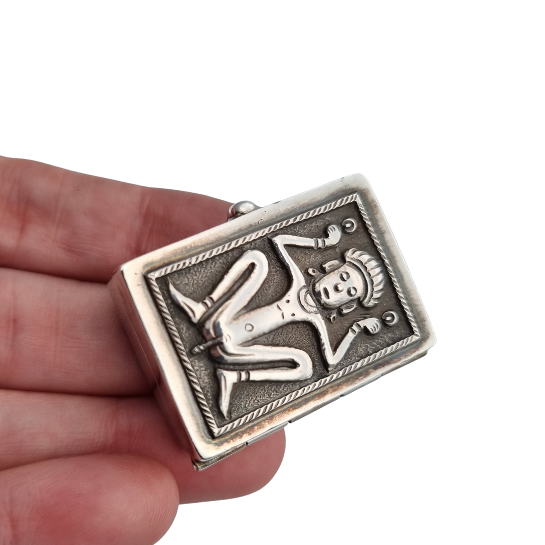 925 silver box with ethnic decoration and agate interior finish, 20th century