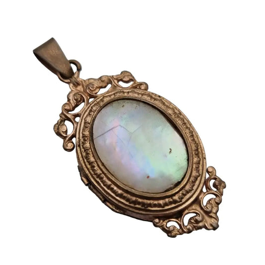 Colgante de medallón victoriano colgante antiguo vintage nácar