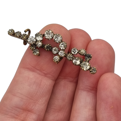 Antique Victorian sword and crescent moon brooch with rhinestones, Europe, ca. 1890–1910