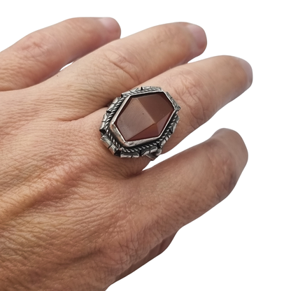 Late Art Deco sterling silver faceted carnelian ring circa 1940-1950