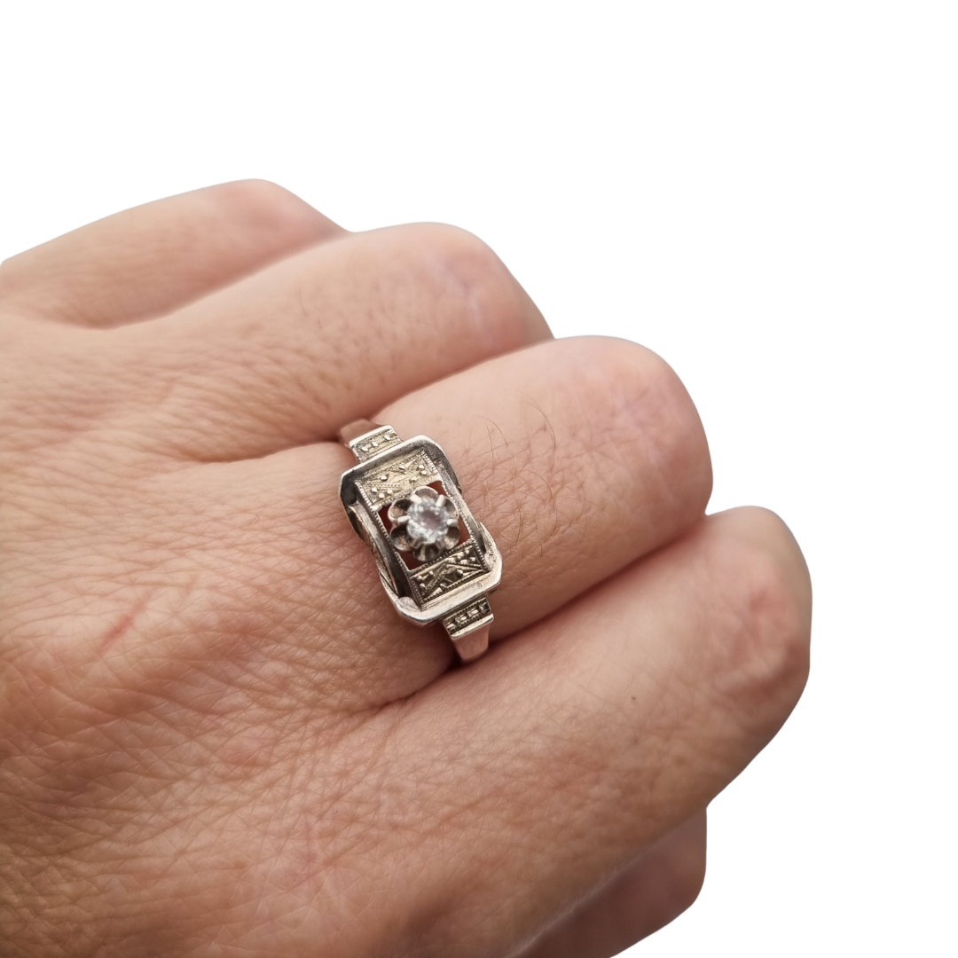 Art Deco sterling silver and clear paste ring, France circa 1940-1950