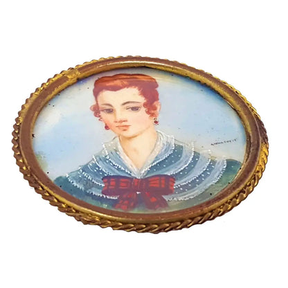 Broche de señora pintado a mano en miniatura victoriana camafeo