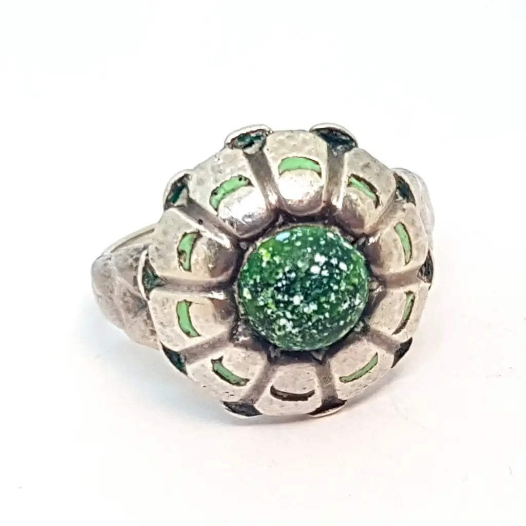 Anillo de plata art deco con esmalte verde joyas flores hechas a mano regalos