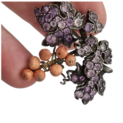 Antique gilded silver grape cluster brooch with amethysts, Victorian Naturalist c. 1885-1905