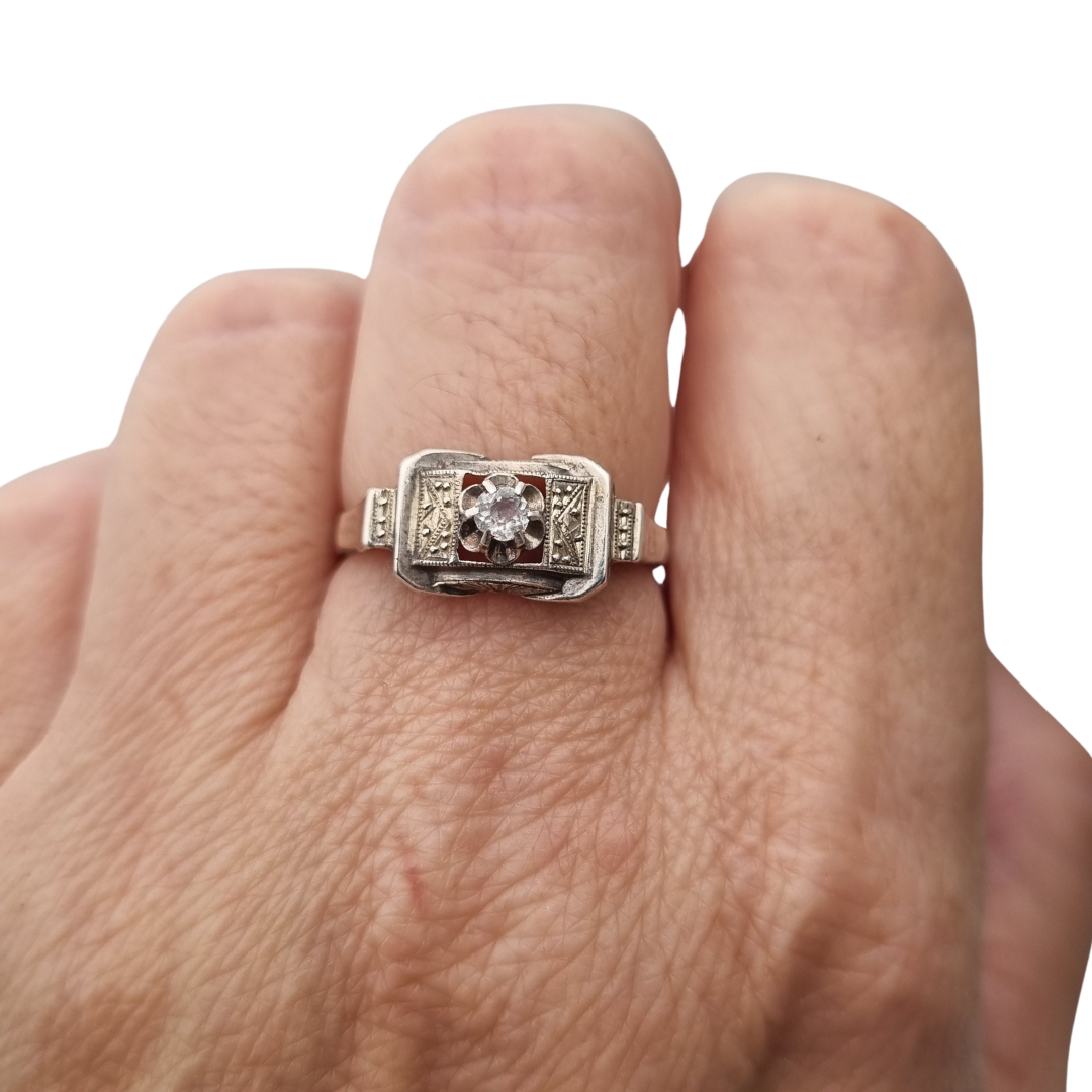 Art Deco sterling silver and clear paste ring, France circa 1940-1950