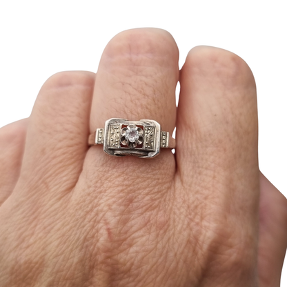 Art Deco sterling silver and clear paste ring, France circa 1940-1950