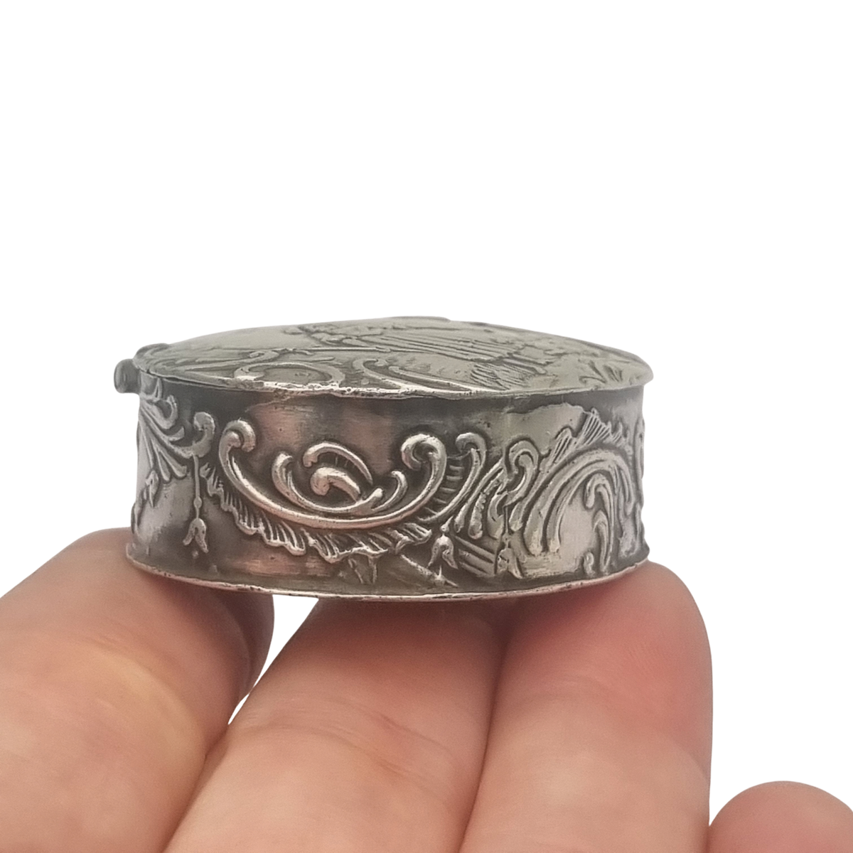 Antique Hanau silver historicist box with pastoral scene, Germany, circa 1900