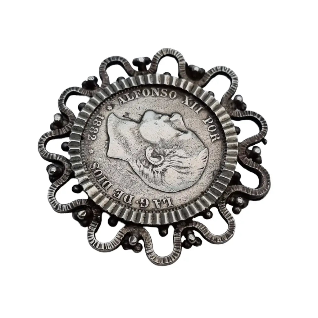 Broche moneda plata broche original española. Alfonso XII 1882 2