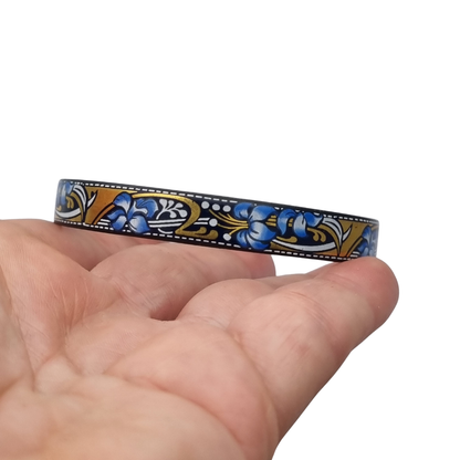 Brazalete vintage esmaltado Arta Austria con flores azules estilo Jugendstil, Circa 1980