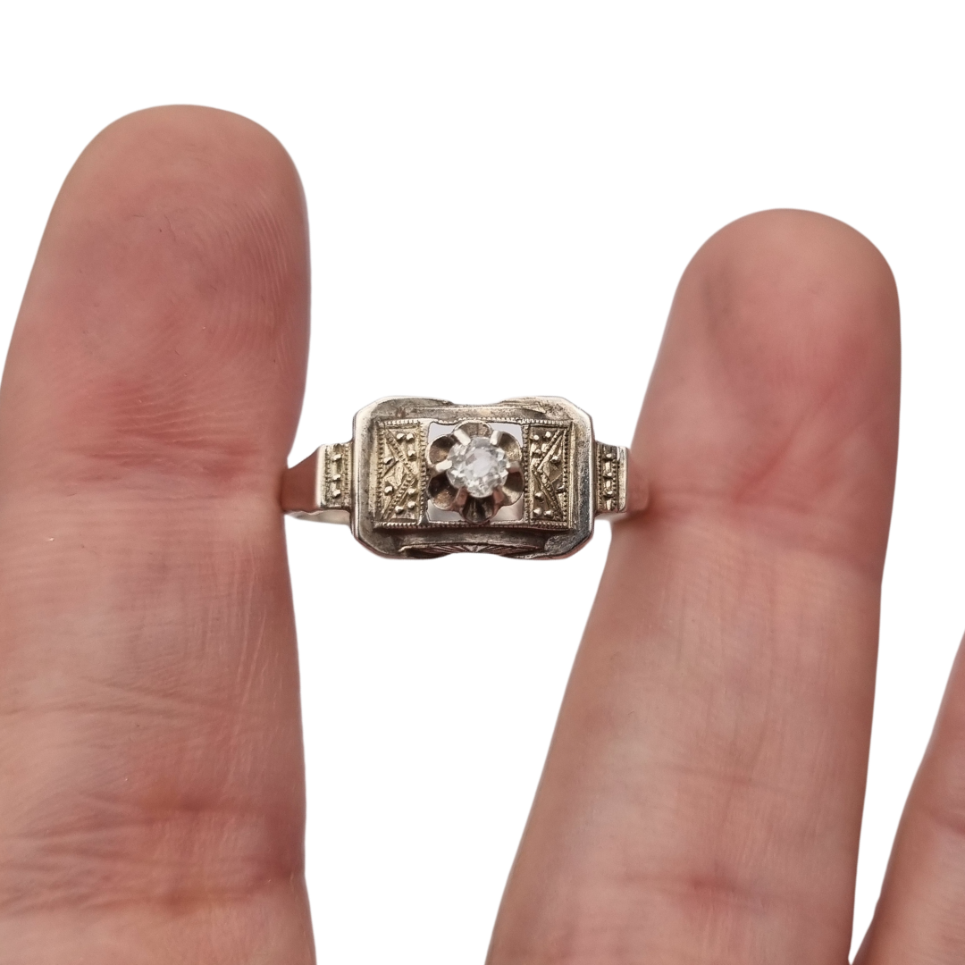 Art Deco sterling silver and clear paste ring, France circa 1940-1950
