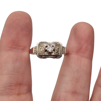 Art Deco sterling silver and clear paste ring, France circa 1940-1950