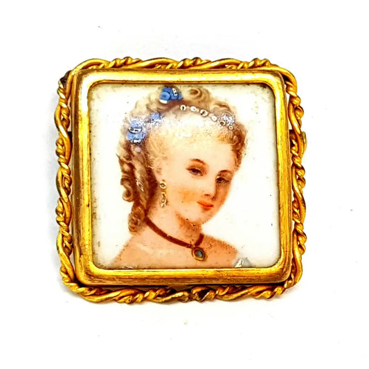 Broche Limoges vintage joyería francesa para mujer pintura de porcelana antigua