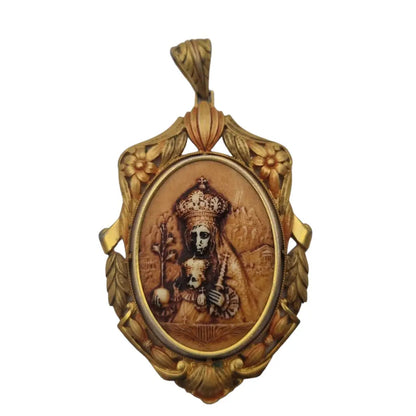 Medalla art nouveau colgante religioso vintage medalla de flor esmalte dorado